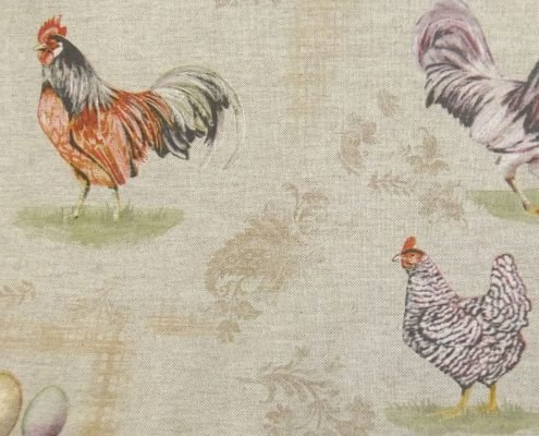 Tissu "Coq et poules" foncé